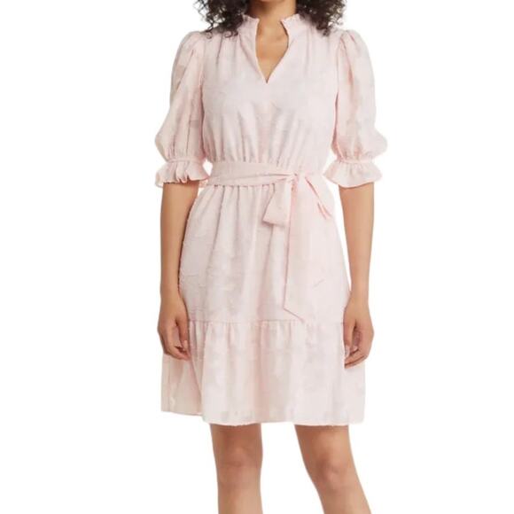 Eliza J dress Floral Jacquard belted pink size 14 - Picture 1 of 9